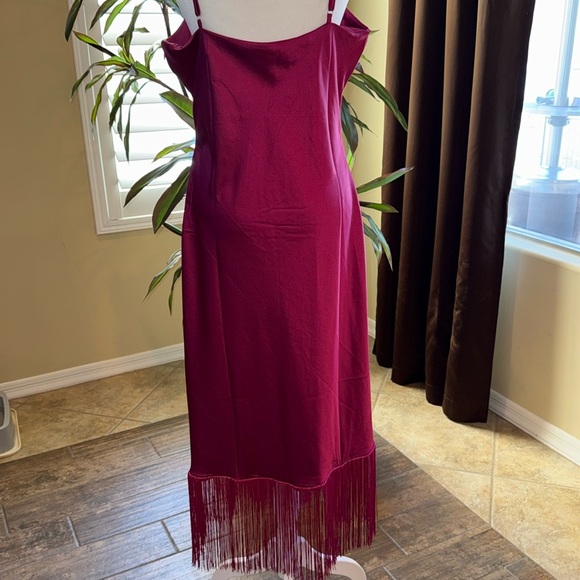 NWT - VICI  Gilli Satin Fringe Trim Midi Dress - Picture 2 of 10